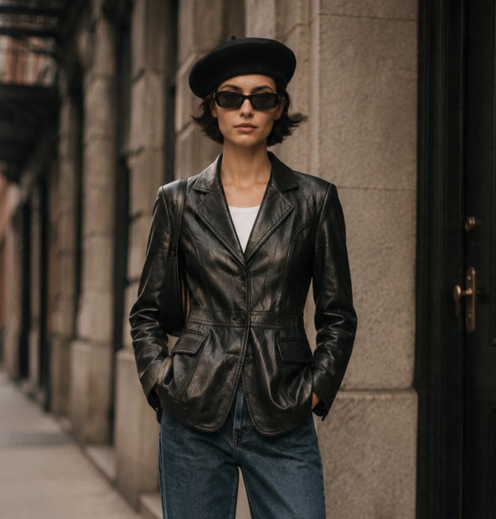 Luis Alvear | Vintage Black Genuine Leather 3 Button Blazer Jacket S